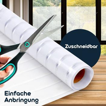 Preview: 2er-Set Milchglasfolie Streifen-Optik - Sichtschutz statisch haftend für Fenster Türen Badezimmer Büro - 50x200cm zuschneidbar wiederverwendbar
