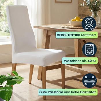 Preview: Stuhlbezüge, 6er-Spar-Set, elegant u. hochwertig, weiss, Stretch mit Lehnenbezug, OEKO-TEX Standard 100, waschbar bis 40°C, Schutz vor Abnutzung