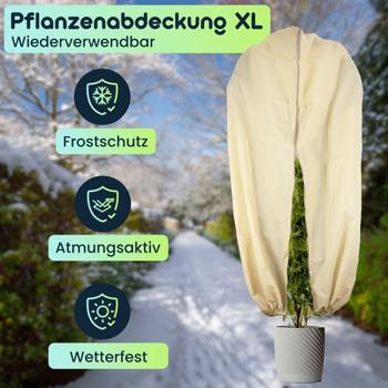 Preview: 3er-Set Pflanzenabdeckung XL, Winterschutz, 180 x 120 cm, Kübelpflanzen Schutzhauben als Frostschutz, Zugband, Reissverschluss, atmungsaktiv 