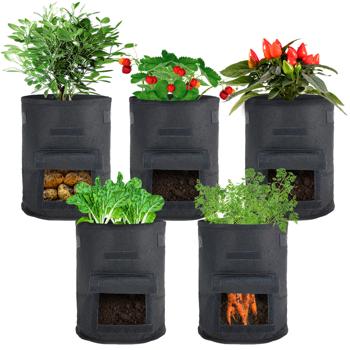 Preview: Breathable 10L plant growing bags made of felt, set of 10, with carrying handles and viewing window, for potatoes, vegetables, berries and more, lightweight and robust
