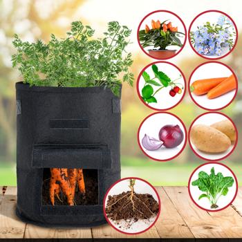 Preview: Sacs de culture XL, lot de 4, avec poignées et trappe, 38 litres, perméables à l’eau, sacs de toile pour pommes de terre, oignons, carottes et plus