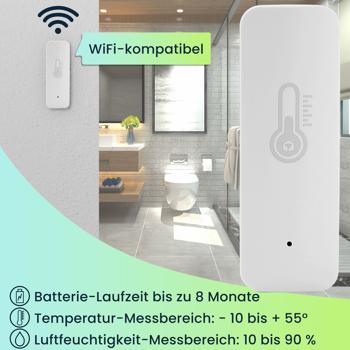 Preview: 2er-Set Intelligentes Thermometer und Hygrometer, Temperatur- & Luftfeuchtigkeits-Sensor mit Tuya oder SmartLife App, Haus-Automatisierung