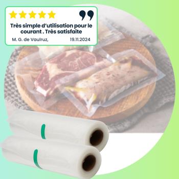 Preview: 4 rouleaux de film professionnel pour machine sous vide, 20 x 500 cm – sans BPA, résistent à la déchirure et à la cuisson