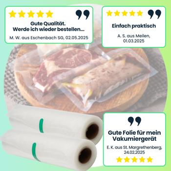 Preview: Vakuumier Folienschläuche, Profi Qualität, 4er Set, für Balken-Vakuumierer u. Schweissgeräte 20 x 500 cm, BPA-frei, perfekt als Sous Vide Beutel