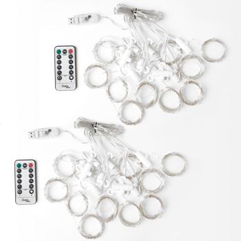 Preview: 2er-Set LED-Lichtervorhang mit Fernbedienung, warmweiss, 300 LEDs, USB, 3x3m