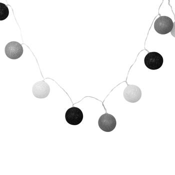 Preview: Dekorative Lichterkette mit 10 Baumwoll-Lampions (weiss-grau-schwarz) – Für eine stimmungsvolle Beleuchtung im Innenbereich