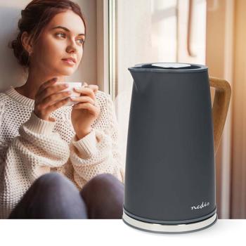 Preview: Bouilloire électrique design - Surface Soft Touch 360° - Capacité 1.7L, 2200W, chauffe rapide, filtre anti-calcaire, grise