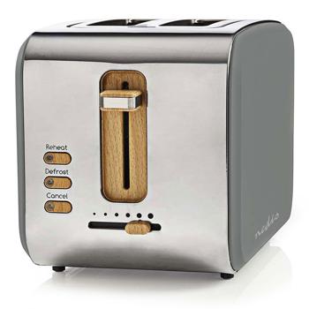 Preview: Design Toaster Soft Touch - 900 W Leistung, 6 Röststufen, Auftaufunktion - extra breite Schlitze, Edelstahl- & Holzoptik, grau