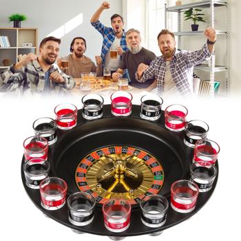 Roulette drinking game with 16 glasses – Party game for 2–8 players – Casino flair – Ø 30 cm – Robust plastic – Incl. 2 balls