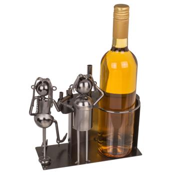 Preview: Metall-Flaschenhalter Bar - dekoratives Geschenk & Weinflaschen-Ständer für Küche, Kellerbar, Wohnzimmer - stabiler Halt - 22x10x19.5 cm