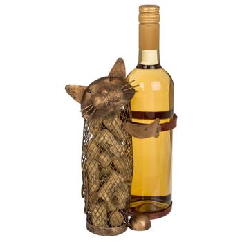 Preview: Portabottiglie in metallo, gatto, con raccoglitore di sughero, 18 x 10,5 x 19 cm