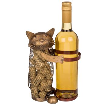 Preview: Portabottiglie in metallo, gatto, con raccoglitore di sughero, 18 x 10,5 x 19 cm