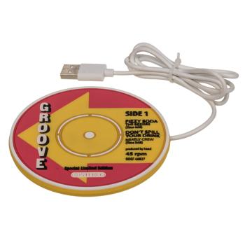 Preview: Tassenwärmer Schallplatte - USB-Ladekabel - Retro-Design 10cm - Robust aus Kunststoff - Für Büro, Home Office, Kaffee, Tee, Suppen - Hält Heissgetränke warm