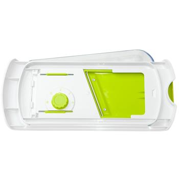 Preview: Râpe à Légumes Mandoline - 3 Lames Acier Inoxydable (Râper-Trancher-Julienne) - Roue Rotative pour Tranches/Quartiers - Poignée Sécurisée - 28.2x9.5x12.3cm