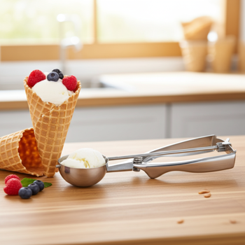 Preview: Ice portioner, ice spoon, with release mechanism, stainless steel