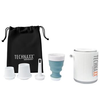 Preview: Kompakte Akku-Luftpumpe mit 5 Aufsätzen & LED-Licht – weiss, ideal für Luftmatratzen, Schwimmringe, Camping & Urlaub, immer dabei