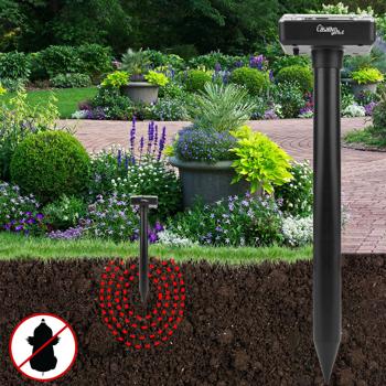 Preview: 2er-Set Solar-Maulwurf-/Wühlmausvertreiber, 400Hz, IP44: Umweltfreundlich, mit Akku, Effektiver Maulwurfschreck für Garten und Feld