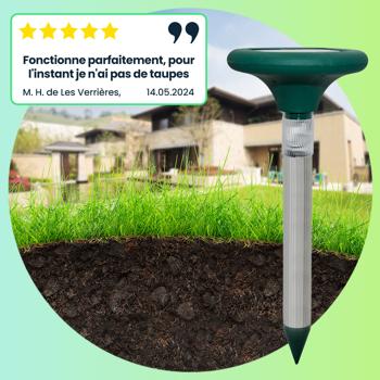 Preview: Répulsif taupes solaire professionnel avec éclairage élégant - Répulsif 400Hz efficace & sans poison plus éclairage de jardin