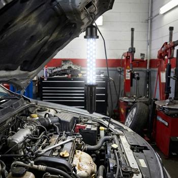 Preview: LED work light with hook – battery-operated – 30 LEDs, 130 lumens, 12000K, 416x58x58mm, ideal for workshop, camping & construction site – robust, bright, mobile