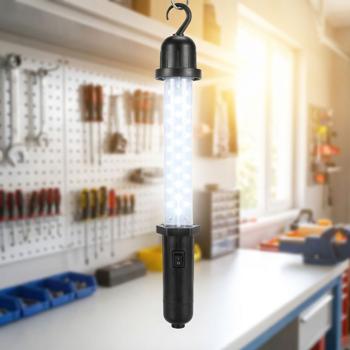 Preview: LED work light with hook – battery-operated – 30 LEDs, 130 lumens, 12000K, 416x58x58mm, ideal for workshop, camping & construction site – robust, bright, mobile