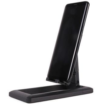 Preview: Support Smartphone et Tablette Pliable - Voyage, Bureau, Loisirs - Compact, Léger, Réglable, Antidérapant, Noir - 7x14x5cm