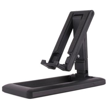 Preview: Support Smartphone et Tablette Pliable - Voyage, Bureau, Loisirs - Compact, Léger, Réglable, Antidérapant, Noir - 7x14x5cm