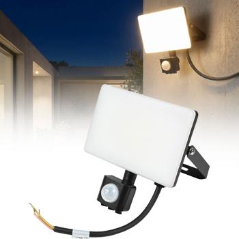LED floodlight with motion sensor 30 W – 3180 lumen outdoor spotlight – 6000 K daylight white – ultra-flat IP44 – aluminium housing 230 V cable