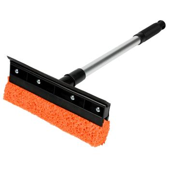 Preview: 2-in-1 Fensterreiniger mit Schwamm und Abzieher - Streifenfreie Sauberkeit für Autofenster, Glastüren, Wohnungen - L 36 cm B 24 cm - Robustes Aluminium