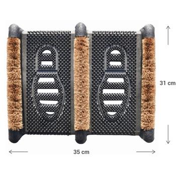 Preview: Kokos Schuhabtreter mit Bürsten & Gumminoppen: 35x31 cm - Extrem robust, für super saubere Schuhe & Eingangsbereich