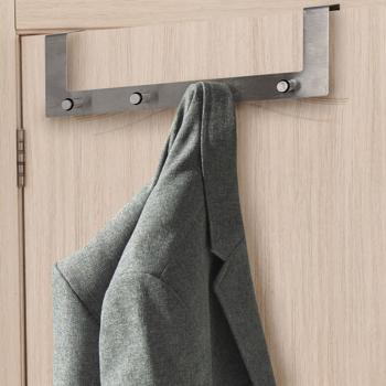 Preview: Over-the-door coat rack with 4 hooks – easy to fix on doors up to 40 mm – creates order & saves space – high-quality stainless steel – ideal for bathroom and bedroom