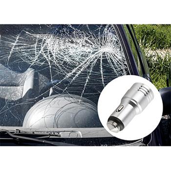 Preview: Dual-USB KFZ-Ladegerät  (3,1A) mit Nothammer: Sicherheits-Autoladegerät in Silber für PKW, LKW & mehr, 2 Ladeports & Notfall-Werkzeug