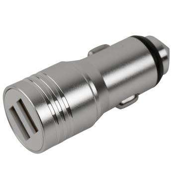 Preview: Dual-USB KFZ-Ladegerät  (3,1A) mit Nothammer: Sicherheits-Autoladegerät in Silber für PKW, LKW & mehr, 2 Ladeports & Notfall-Werkzeug