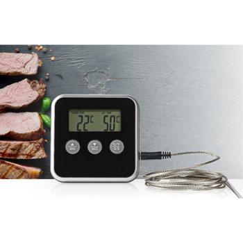 Preview: Termometro digitale preciso per carne, arrosto e forno, fino a +250 °C, sonda in acciaio inox, timer per barbecue, grill, affumicatore, forno