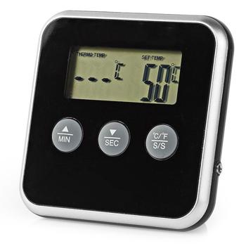 Preview: Termometro digitale preciso per carne, arrosto e forno, fino a +250 °C, sonda in acciaio inox, timer per barbecue, grill, affumicatore, forno