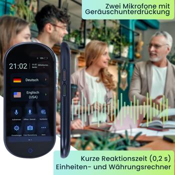 Preview: Revolutionary real-time translator in a set of 2: 137 languages, instant translation, text & voice function, currency converter, large display, black design