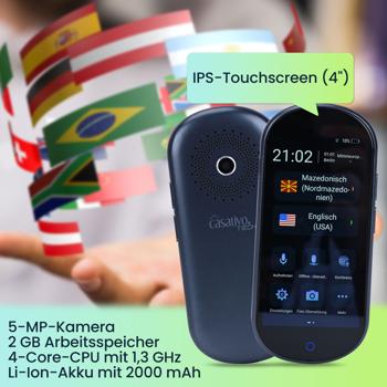Preview: Revolutionary real-time translator in a set of 2: 137 languages, instant translation, text & voice function, currency converter, large display, black design