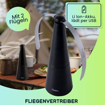 Preview: 2er Akku-Fliegenvertreiber mit 2 Flügeln, tierfreundlicher Fliegenwedler ohne Chemie, Li-Ion Akku, Hinstellen, Aufhängen auf Balkon, Terrasse, im Garten