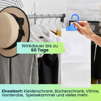 Preview: Effektive Luftentfeuchter für Kleiderschränke, 9 Stück, je 450ml, zum Aufhängen, Schrankentfeuchter gegen Schimmel und Gerüche Preview: Effektive Luftentfeuchter für Kleiderschränke, 9 Stück, je 450ml, zum Aufhängen, Schrankentfeuchter gegen Schimmel und Gerüche