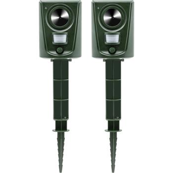 Preview: set di 2 repellenti universali per animali, repellente ad ultrasuoni altamente efficace, rilevatore di movimento PIR, fino a 60 m², respinge cani, gatti, piccoli animali, uccelli, faine