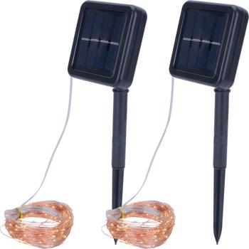 Preview: set of 2 solar copper wire fairy lights 22m, 200 warm white LEDs, IP44 - Energy-efficient, robust and beautiful