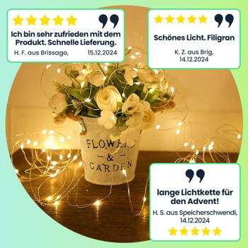 Preview: 2er-Set Solar Kupferdraht Lichterkette 22m, 200 warmweisse LEDs, IP44 – Energieeffizient, robust und wunderschön