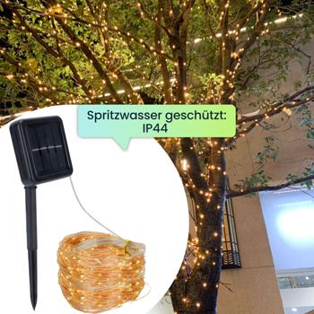 Preview: 2er-Set Solar Kupferdraht Lichterkette 22m, 200 warmweisse LEDs, IP44 – Energieeffizient, robust und wunderschön