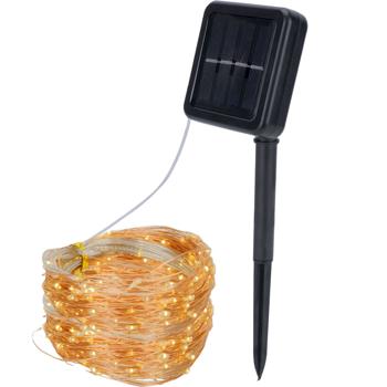 Preview: 2er-Set Solar Kupferdraht Lichterkette 22m, 200 warmweisse LEDs, IP44 – Energieeffizient, robust und wunderschön