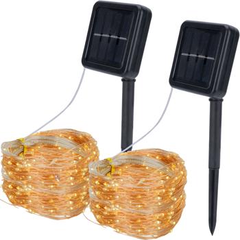 2er-Set Solar Kupferdraht Lichterkette 22m, 200 warmweisse LEDs, IP44 – Energieeffizient, robust und wunderschön