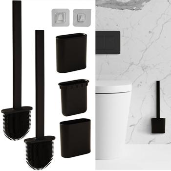 Preview: 4 brosses WC avec poils en silicone – brosses pour toilettes avec supports inclus, noires, séchage rapide – nettoyage efficace et hygiénique
