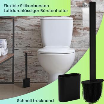 Preview: 4er-Set WC-Bürste mit Silikonborsten, 4 Toilettenbürsten inkl. Bürstenhalter, schwarz, schnell trocknend, die effizientere Art der Toiletten Hygiene