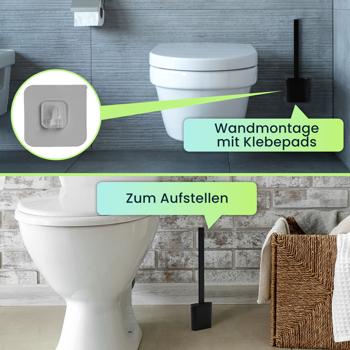 Preview: 4er-Set WC-Bürste mit Silikonborsten, 4 Toilettenbürsten inkl. Bürstenhalter, schwarz, schnell trocknend, die effizientere Art der Toiletten Hygiene