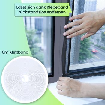 Preview: 4er-Set Fliegengitter für Fenster bis 130 x 150 cm, Fliegennetz individuell anpassbar inkl. 6m Klettband - Mückenschutz ohne Bohren