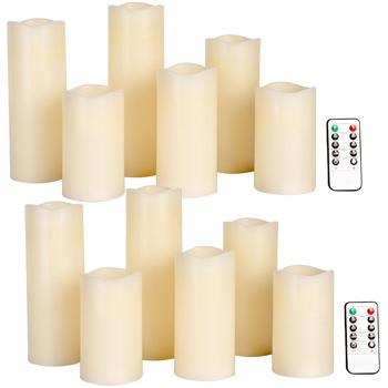 Preview: 12-piece set of LED real-wax candles with remote control - dimmable, flickering effect, various sizes, battery-powered for mood lighting