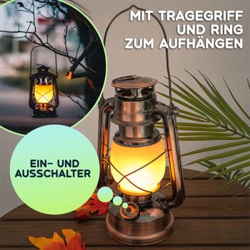 Preview: 2er-Set Retro-LED-Sturmlaterne (Bronze, 25cm) mit realistischer Flammenoptik – Klassische Laterne mit modernster LED-Technik, batteriebetrieben